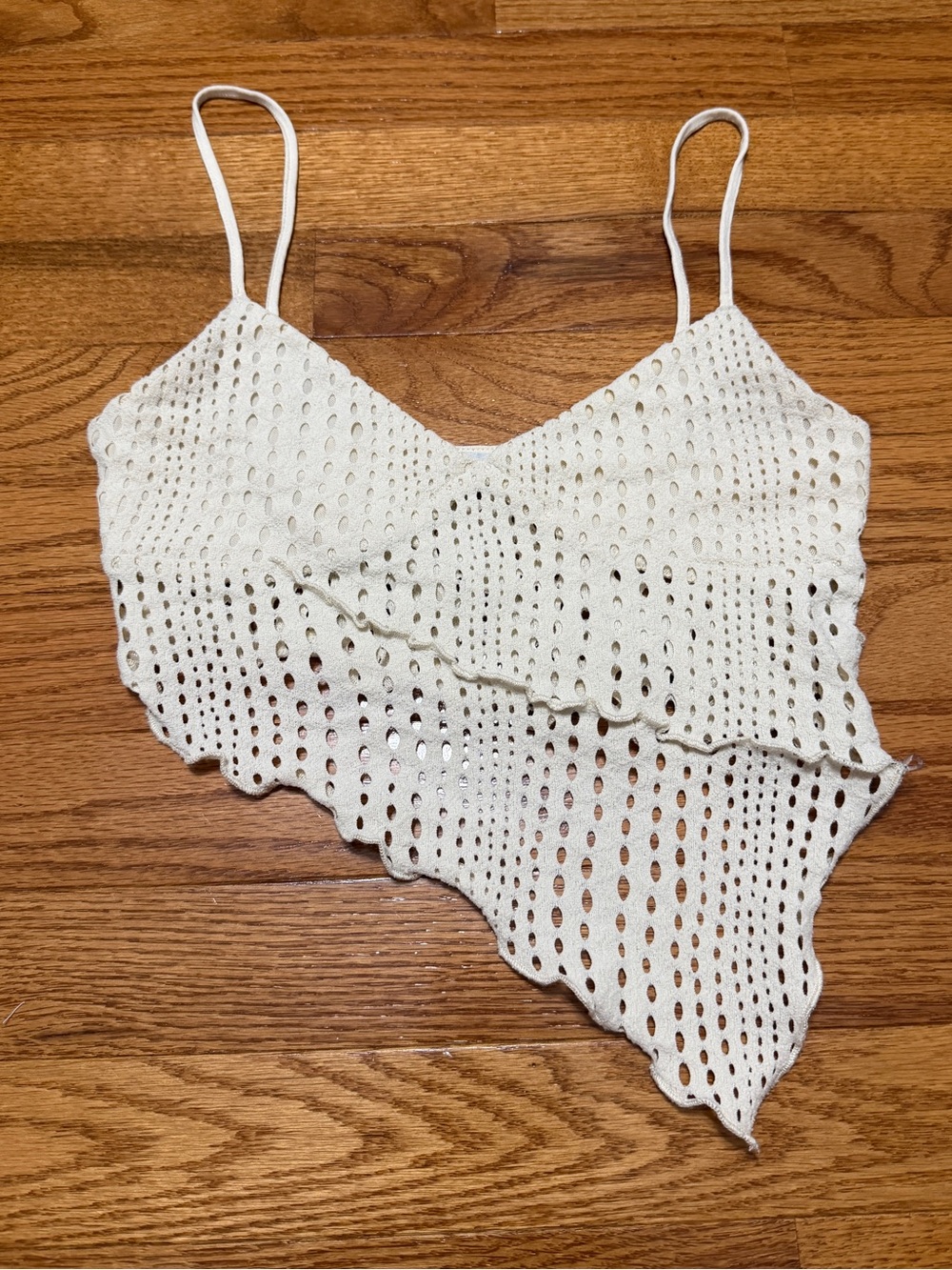 Bershka Cream Crochet Asymmetrical Tank Top